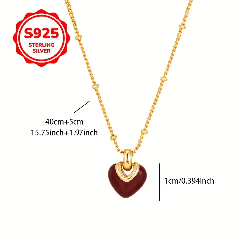 925 Silver Heart Pendant Necklace with Collarbone Chain